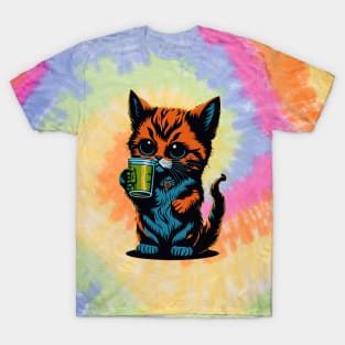 Cartoonish Kitten With Beer Mug T-Shirt